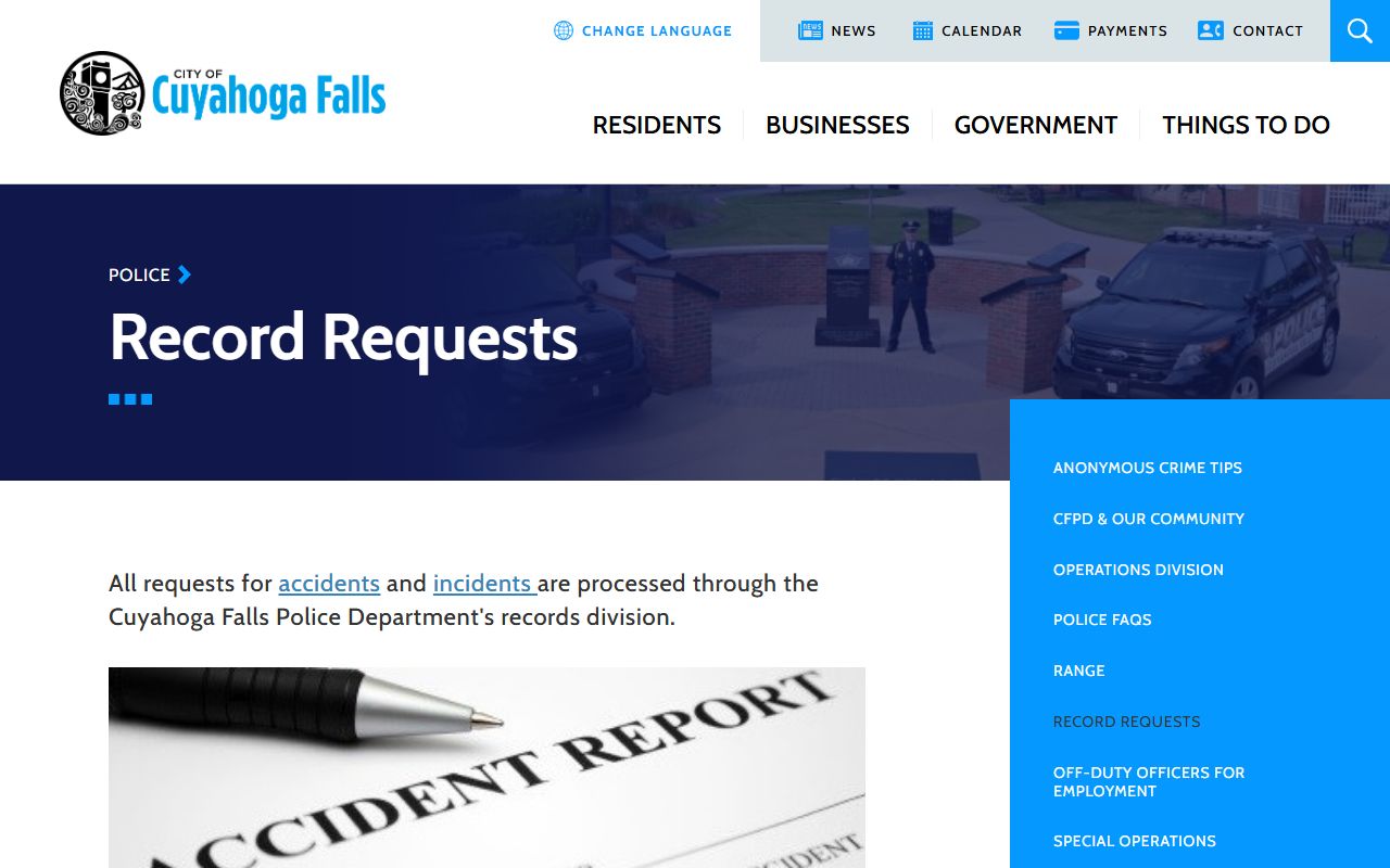 Cuyahoga Falls recent arrests police records request page