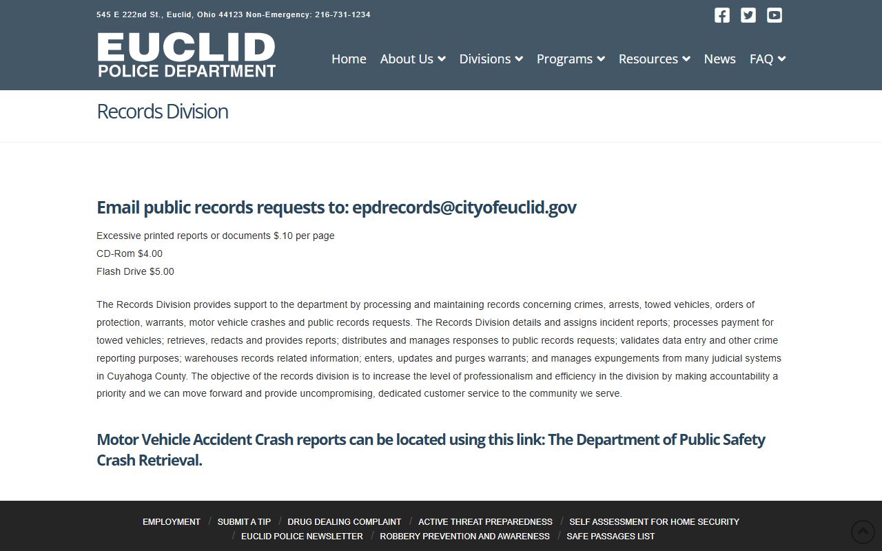 Euclid recent arrests police department records page