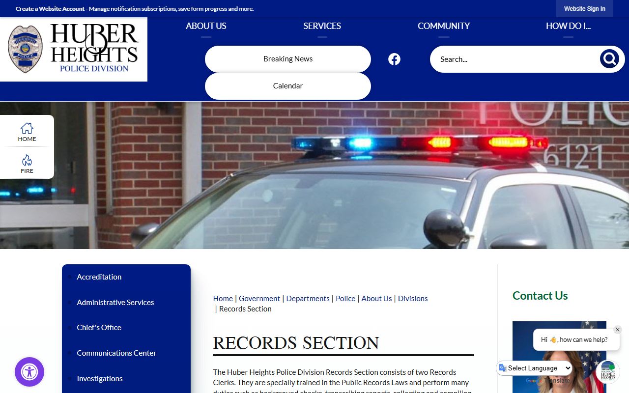 Huber Heights Police Records Section for recent arrests
