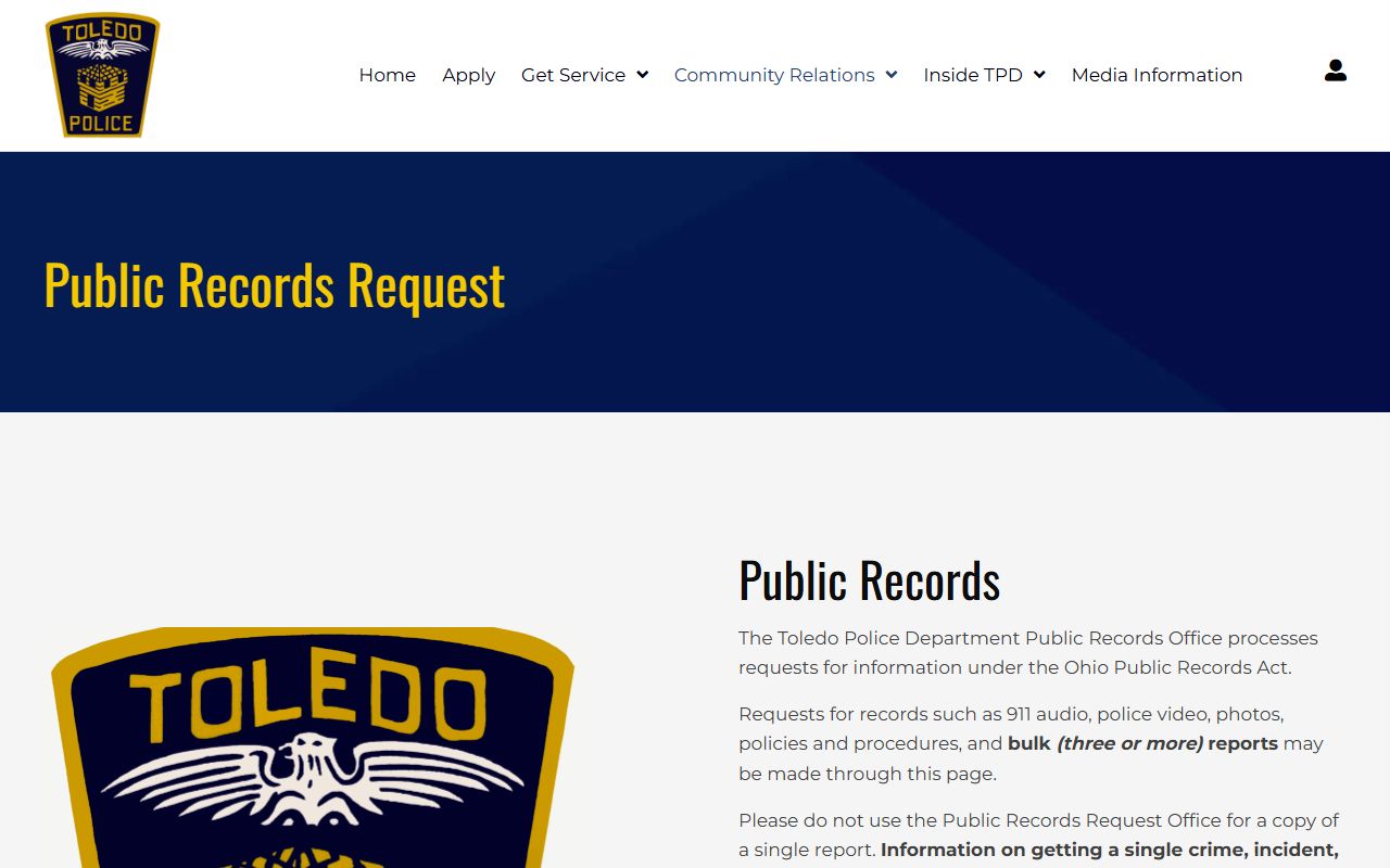 Toledo Police public records request for recent arrests