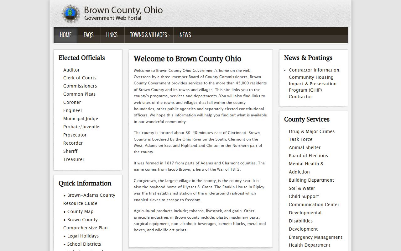 Brown County Ohio government portal for recent arrests information
