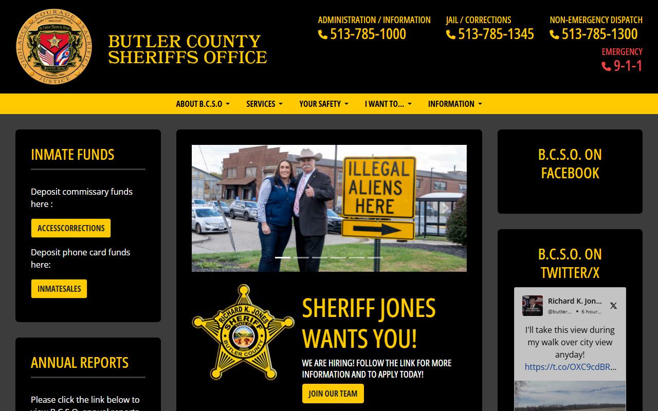Butler County Sheriff's Office website for recent arrest lookups