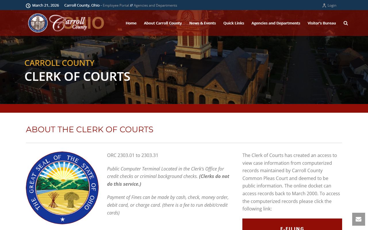 Carroll County Clerk of Courts online docket for recent arrest cases