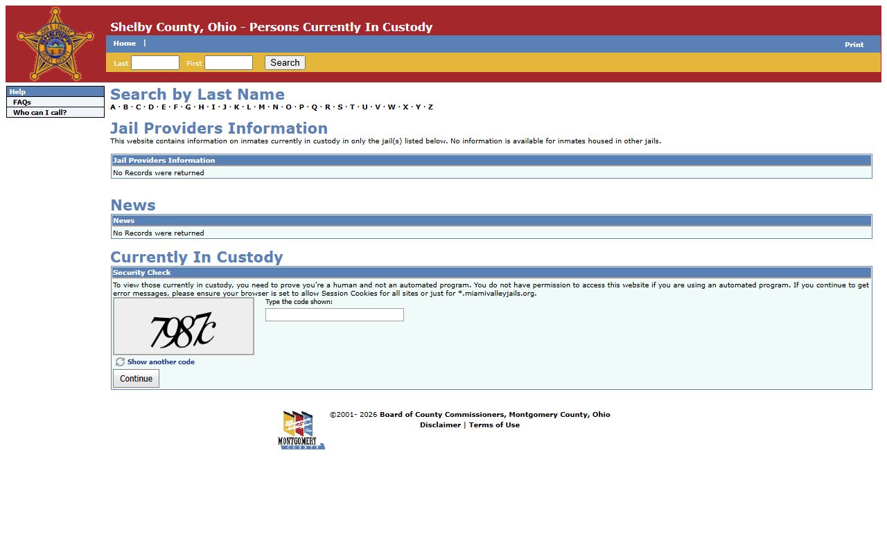 Shelby County jail roster on the Miami Valley Jails system for recent arrests