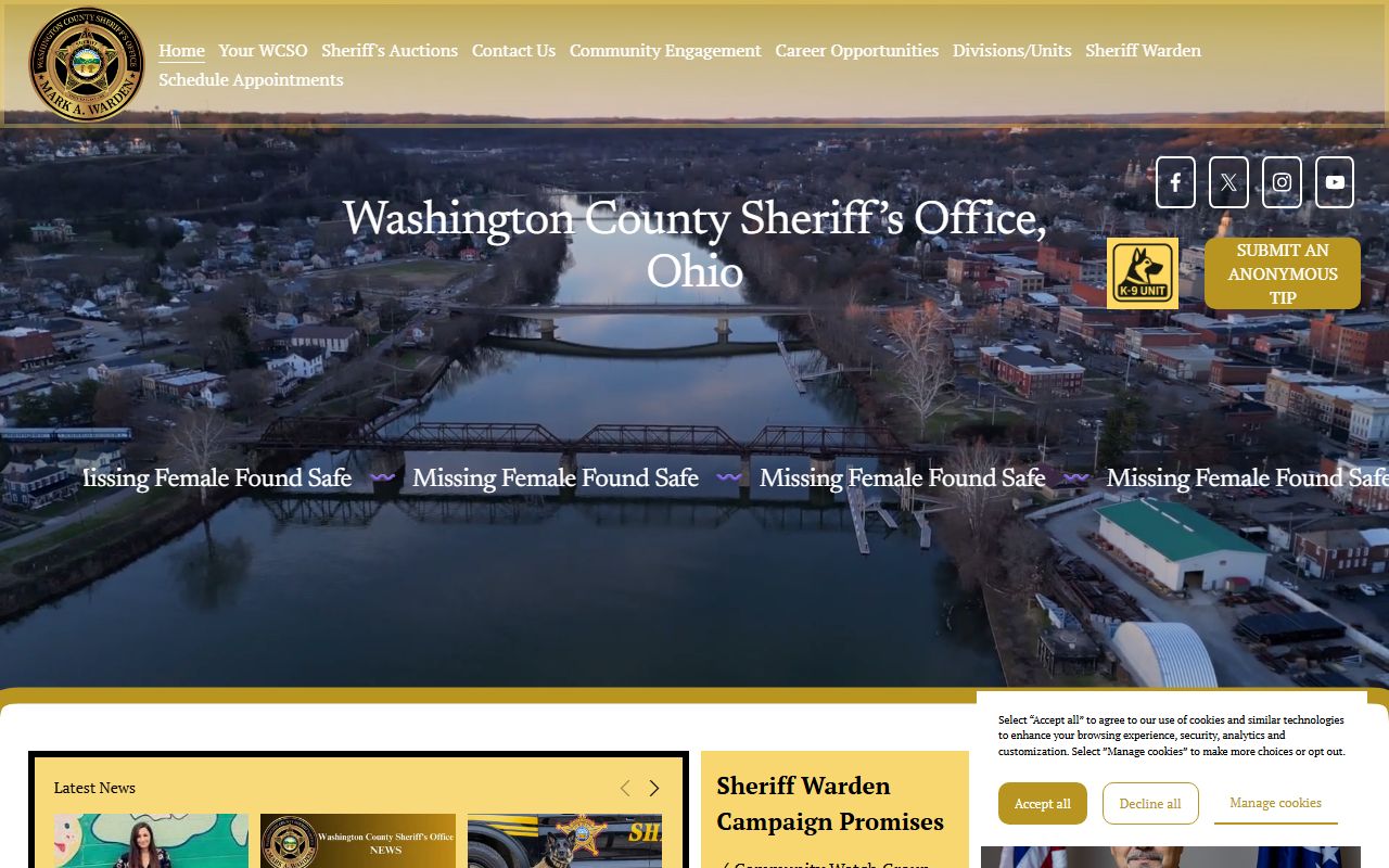 Washington County Sheriff website for recent arrests